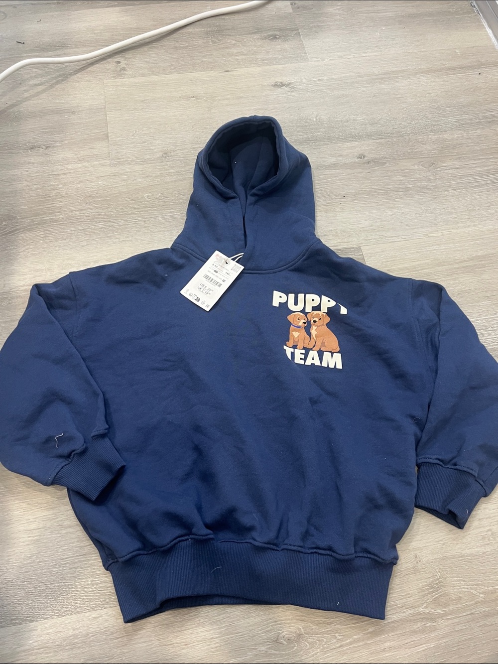 Zara Navy Hoodie with Puppy Team Graphic
